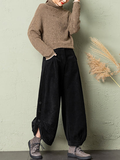 Plus Size Women Winter Casual Pure Color Corduroy Harem Pants