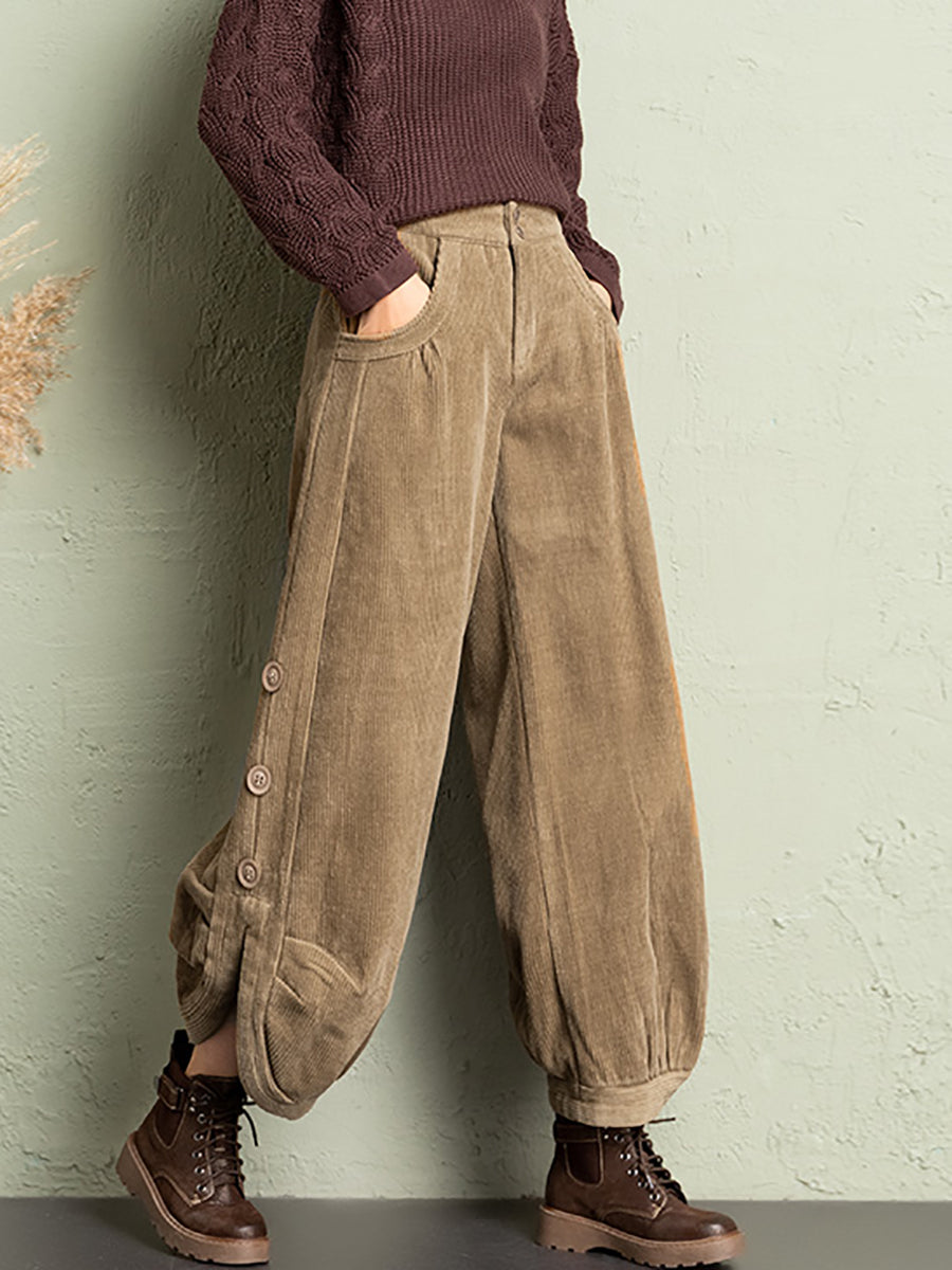 Plus Size Women Winter Casual Pure Color Corduroy Harem Pants