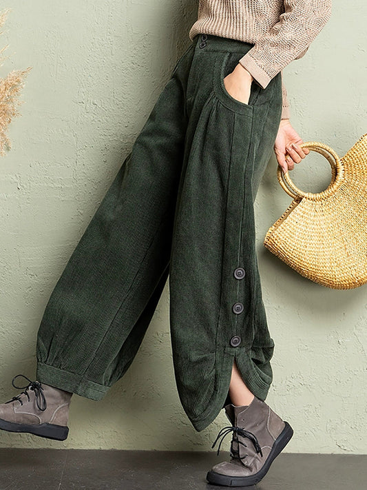 Plus Size Women Winter Casual Pure Color Corduroy Harem Pants
