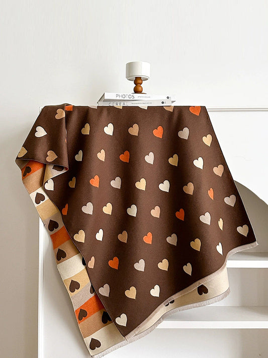 Women Fashion Heart Stripe Warm Shawl Scarf