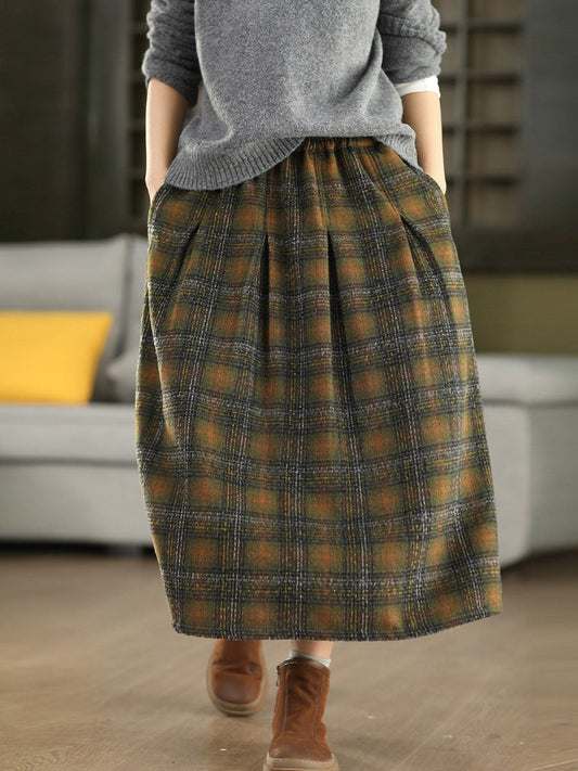 Plus Size Women Autumn Vintage Thigh Plaid Skirt