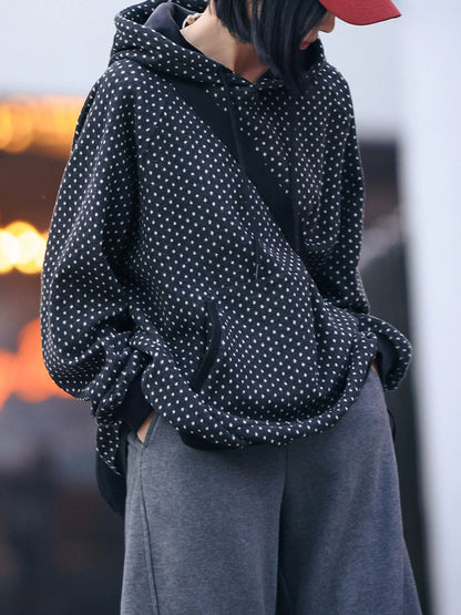 Plus Size Women Winter Vintage Dot Hoodie