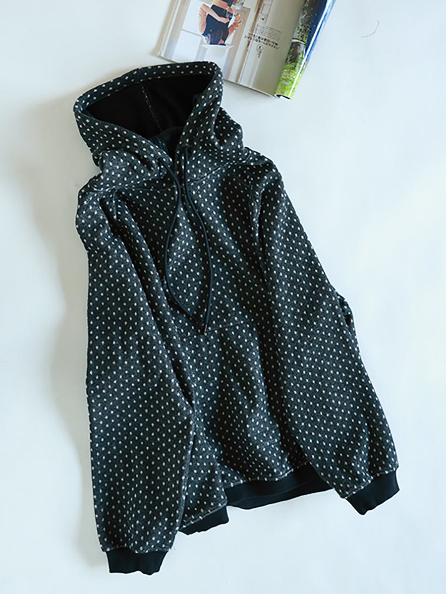 Plus Size Women Winter Vintage Dot Hoodie