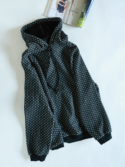 Plus Size Women Winter Vintage Dot Hoodie