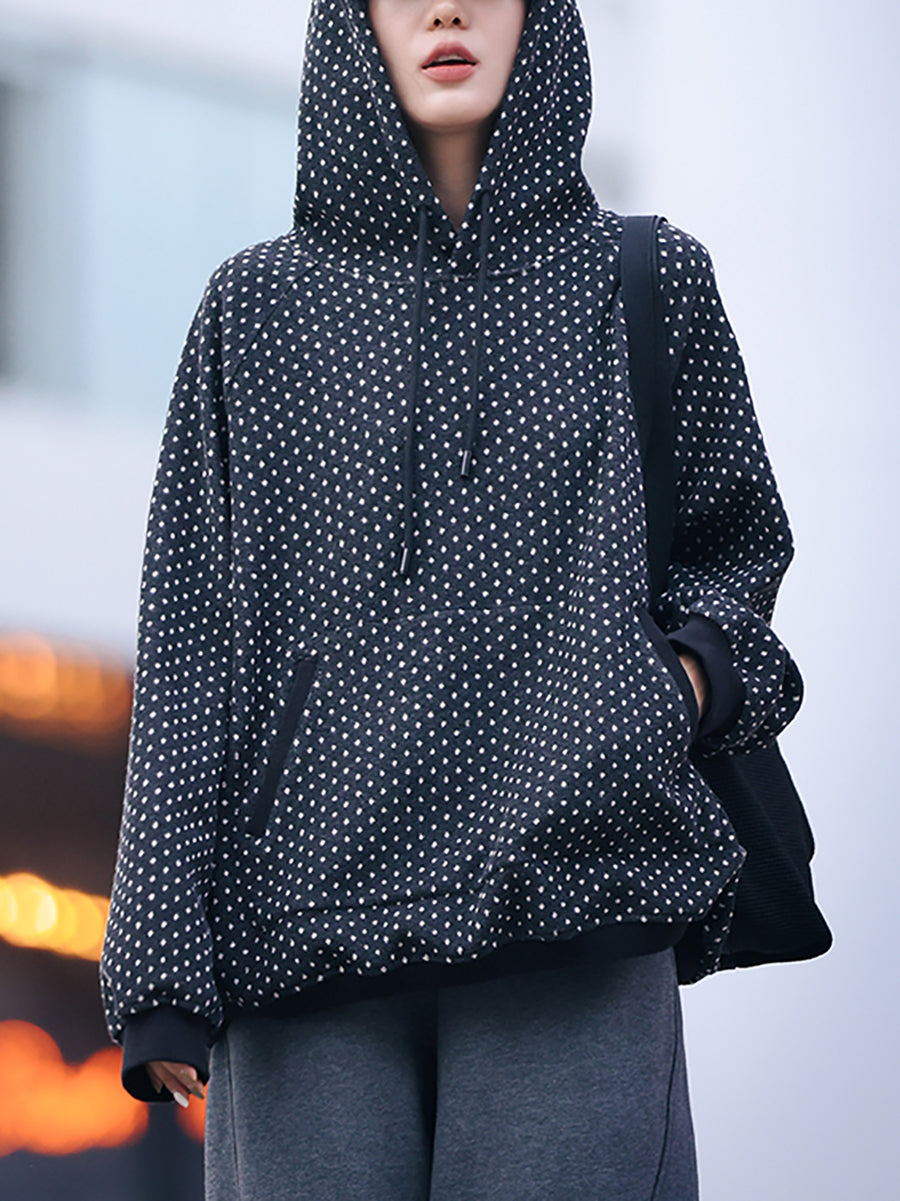 Plus Size Women Winter Vintage Dot Hoodie