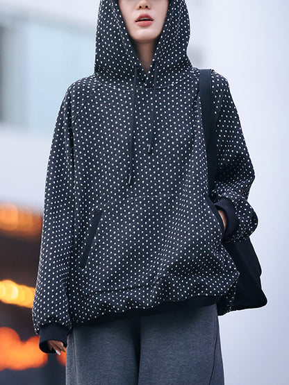 Plus Size Women Winter Vintage Dot Hoodie