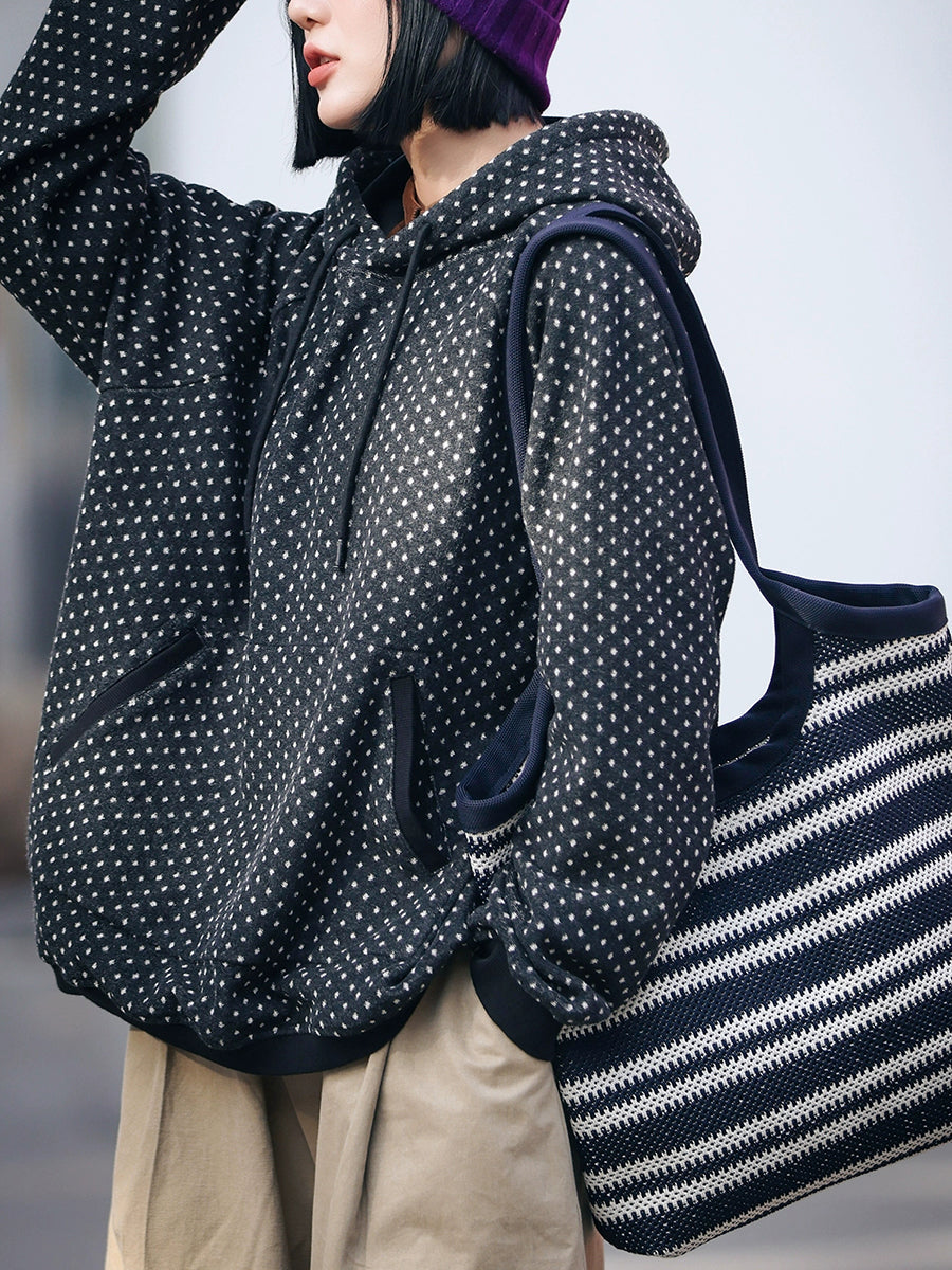 Plus Size Women Winter Vintage Dot Hoodie