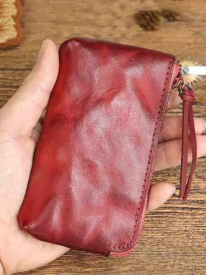 Women Retro Leather Zipper Multifunction Wallet