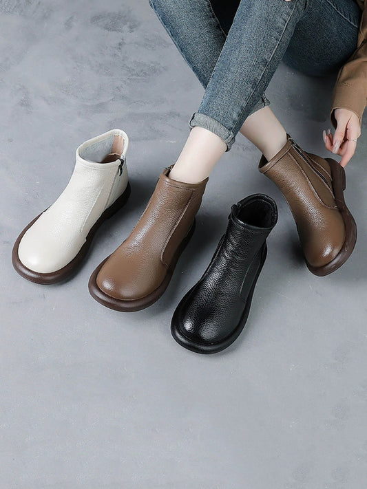 Women Winter Genuine Leather Fleece-lined Ankle Boots