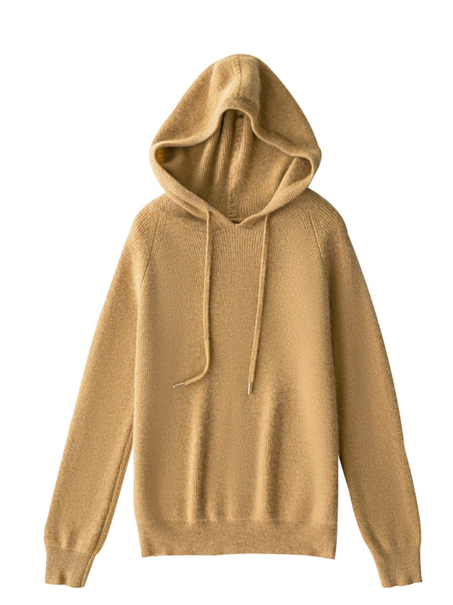 Women Autumn Casual Pure Color Hooded Sweater