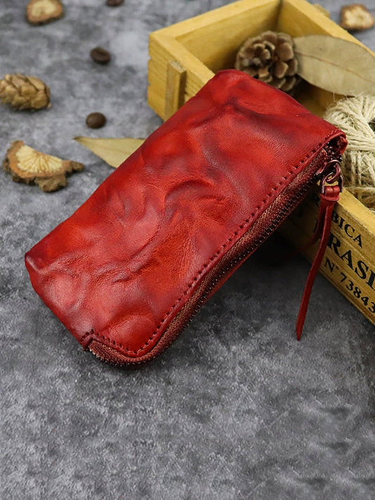 Vintage Pure Color Zipper Multifunction Leather Wallet