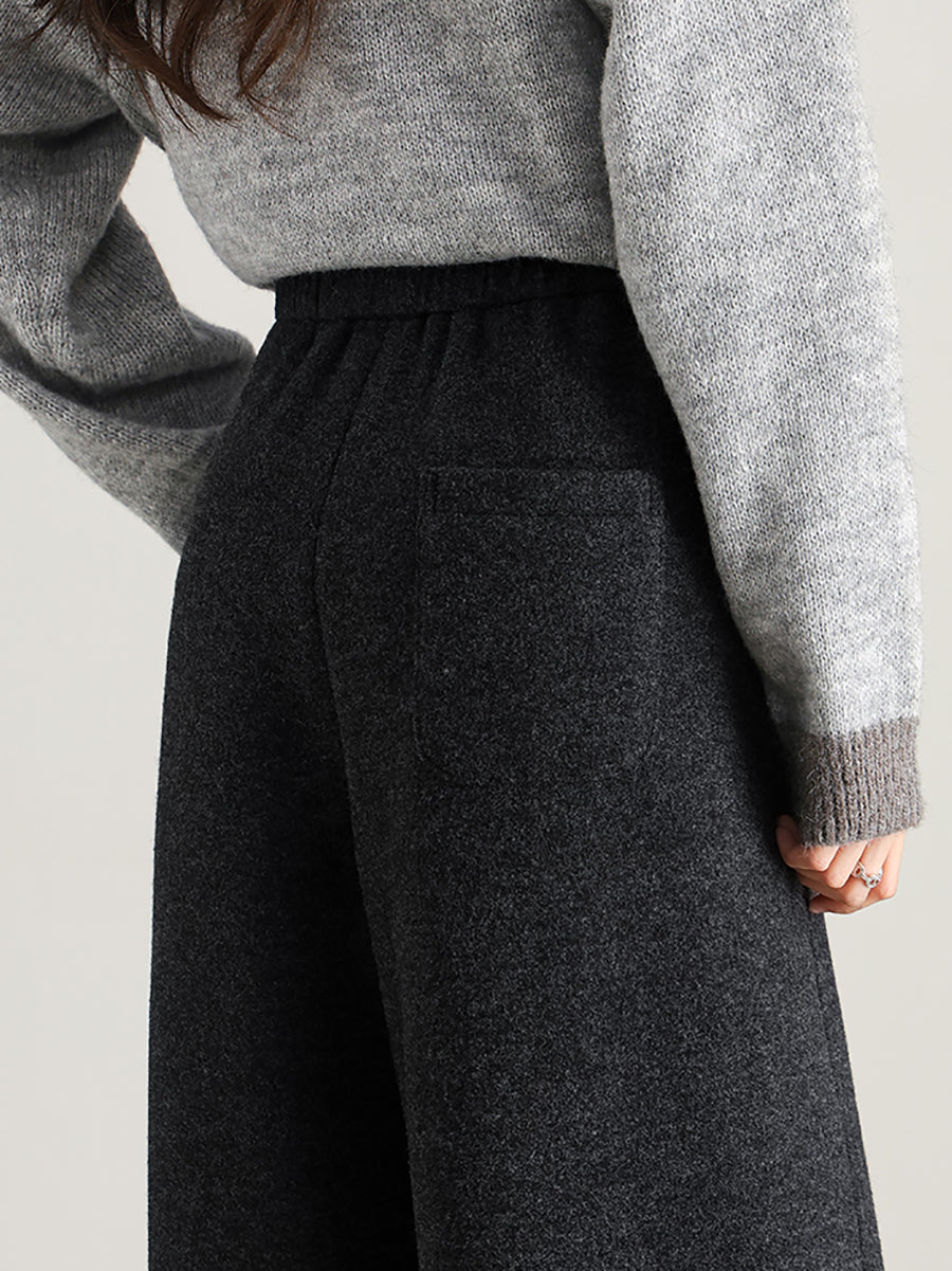 Plus Size Women Winter Casual Pure Color Fleece-lined Straight Pants