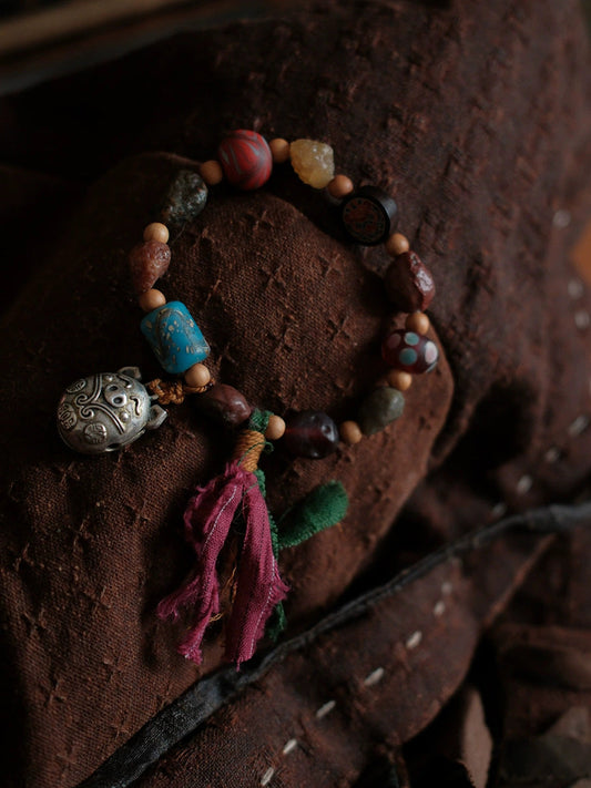Women Ethnic Wooden Bead Handmade Tassel Bracelet