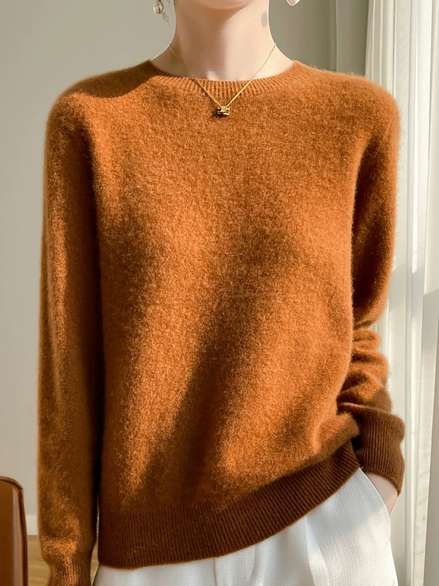 Women Autumn Casual Pure Color O-Neck Sweater