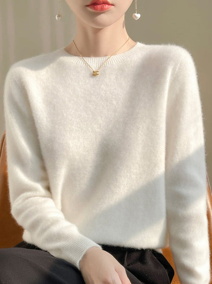 Women Autumn Casual Pure Color O-Neck Sweater