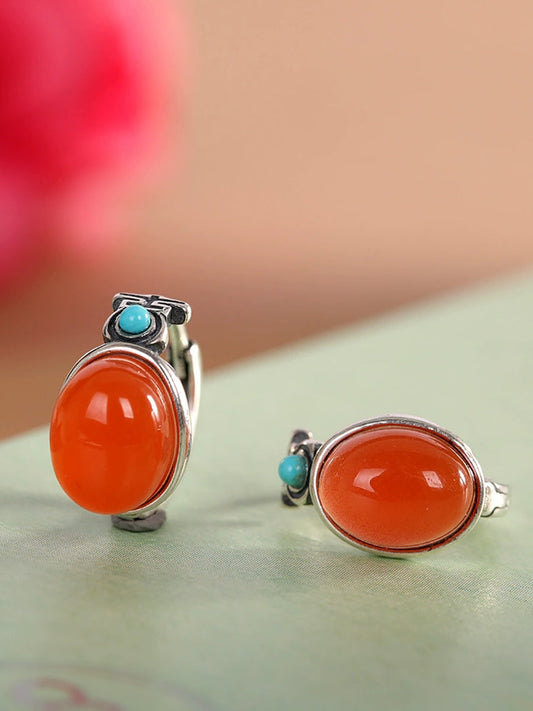 Women Vintage S925Silver Red Agate Earrings