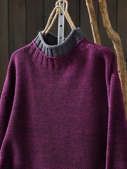Women Autumn Artsy Colorblock Half-Turtleneck Sweater