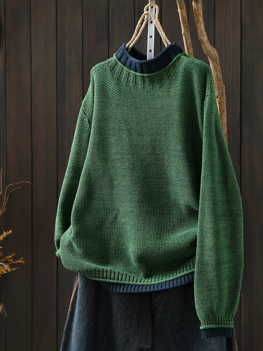 Women Autumn Artsy Colorblock Half-Turtleneck Sweater