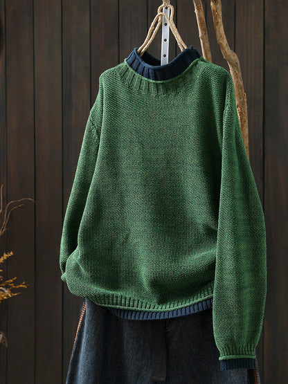 Women Autumn Artsy Colorblock Half-Turtleneck Sweater