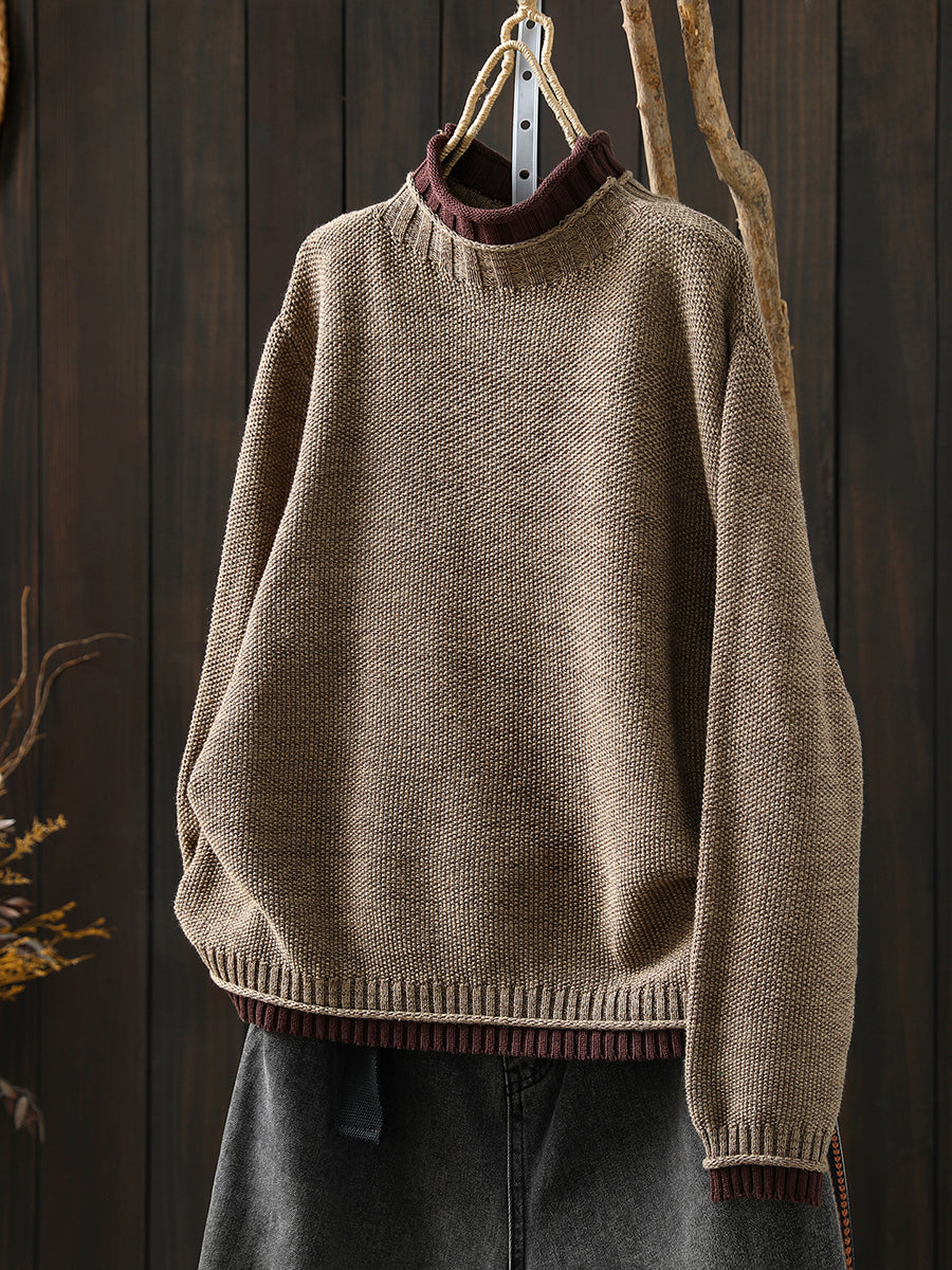 Women Autumn Artsy Colorblock Half-Turtleneck Sweater