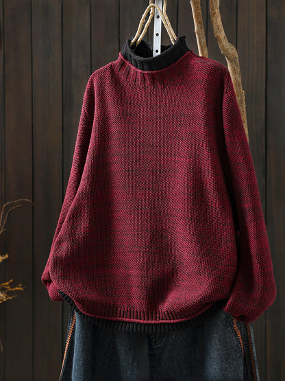 Women Autumn Artsy Colorblock Half-Turtleneck Sweater