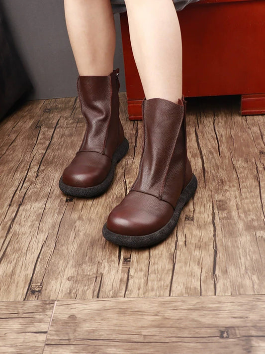 Women Retro Genuine Leather Spliced Ankle Boots