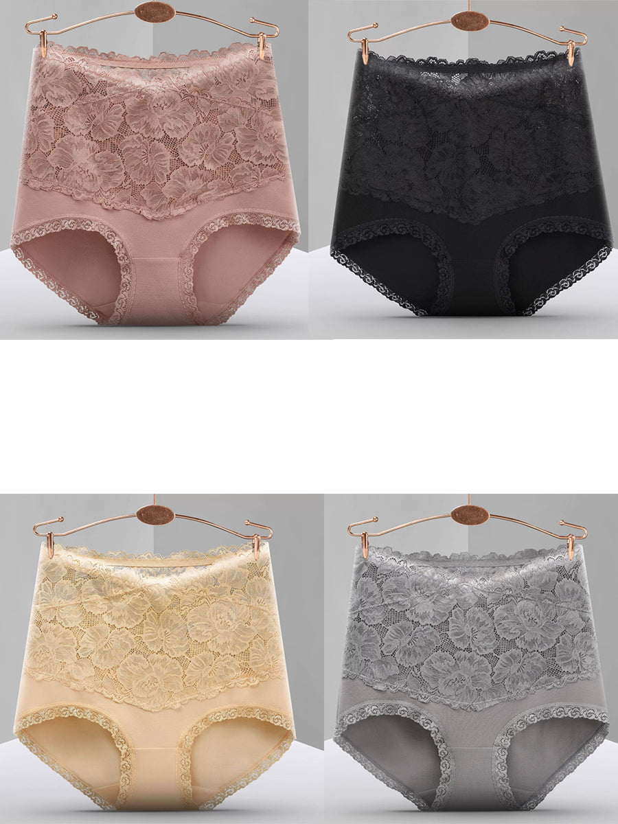 4 Pieces Women Artsy Lace High Waist Underwear