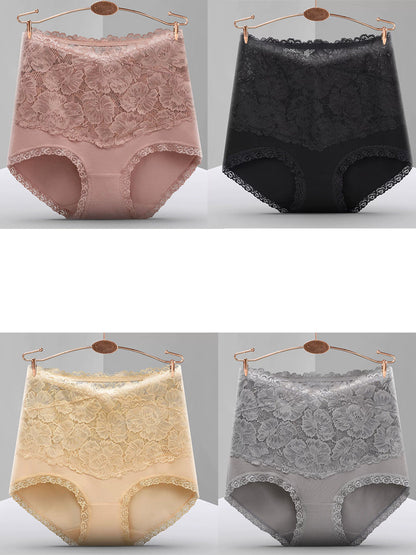 4 Pieces Women Artsy Lace High Waist Underwear