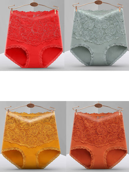 4 Pieces Women Artsy Lace High Waist Underwear