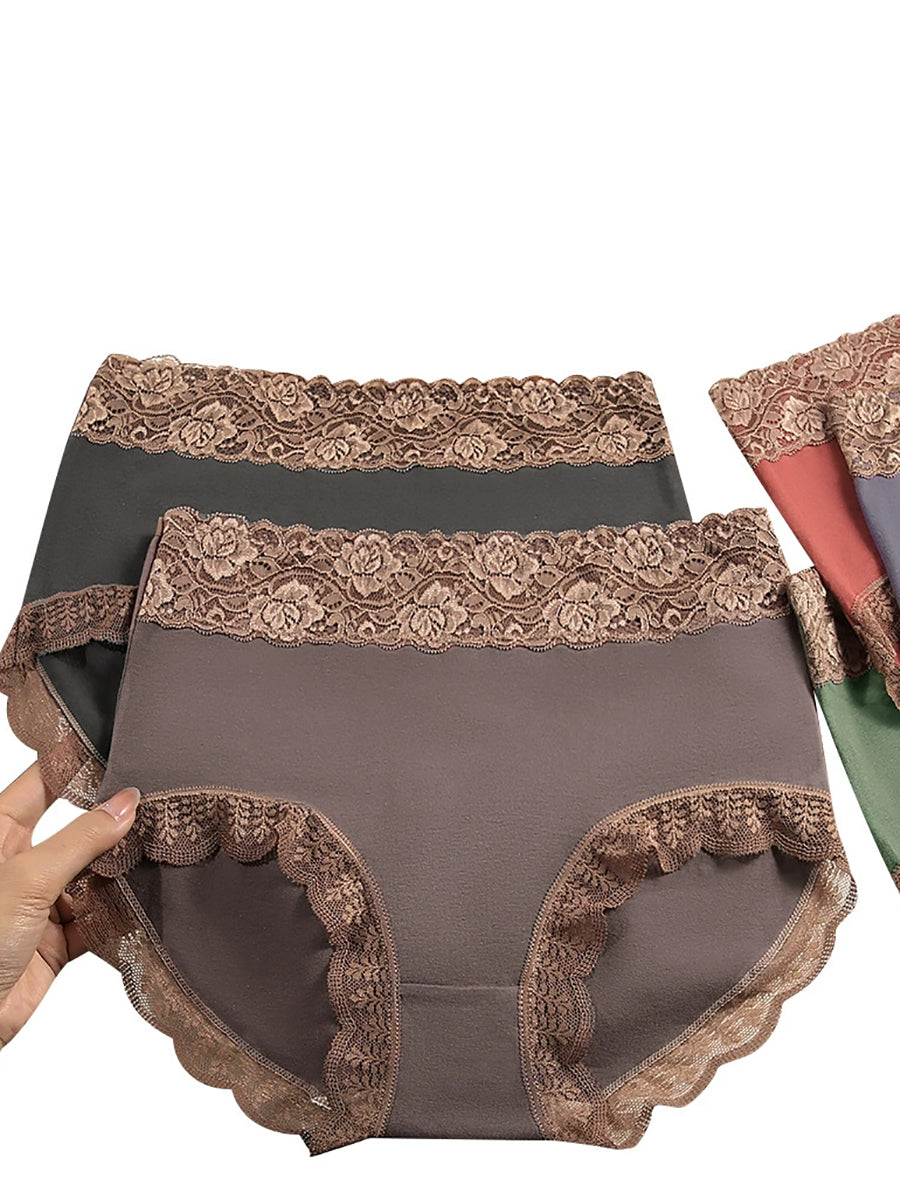 4 Pieces Women Artsy Lace Spliced High Waist Underwear