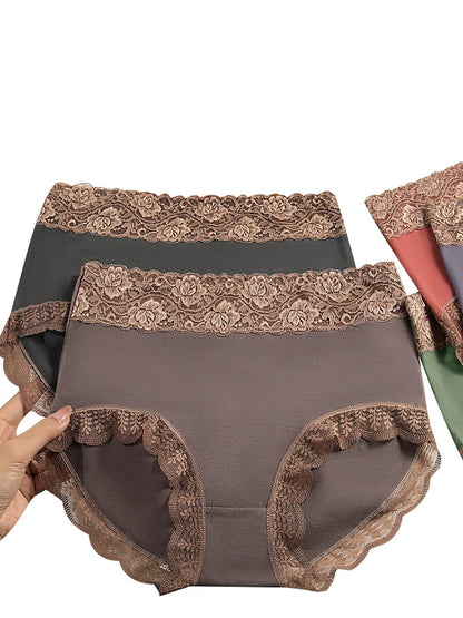 4 Pieces Women Artsy Lace Spliced High Waist Underwear