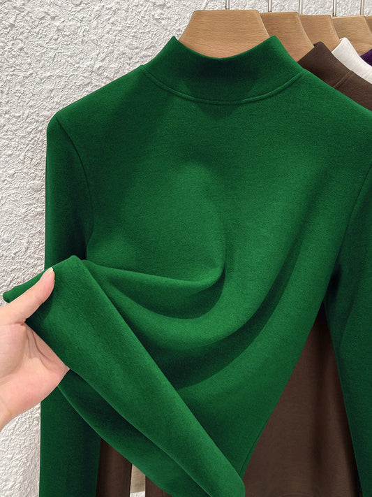 Women Winter Pure COlor Half-Turtleneck Blouse
