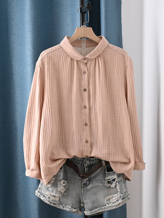 Women Spring Artsy Pure Color 100%Cotton Shirt