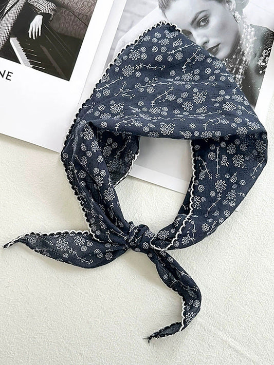 Women Artsy Floral Triangle Cotton Scarf