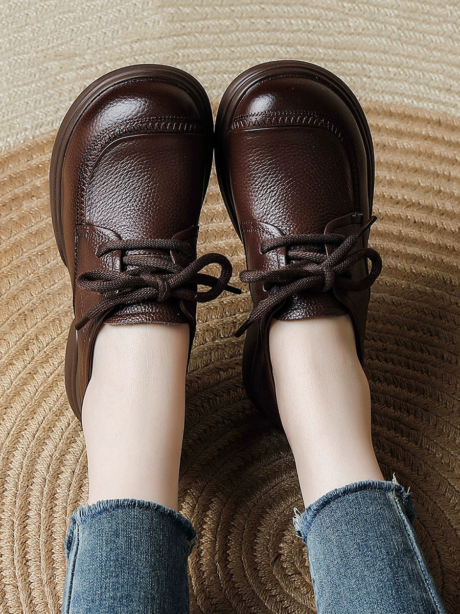Women Spring Retro Genuine Leather Low Heel Shoes