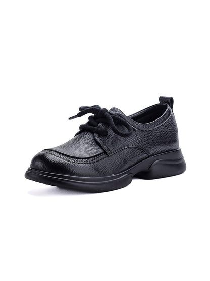 Women Spring Retro Genuine Leather Low Heel Shoes