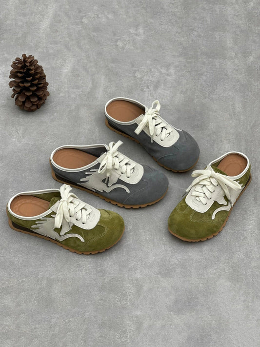 Women Summer Genuine Leather Spliced Slippers