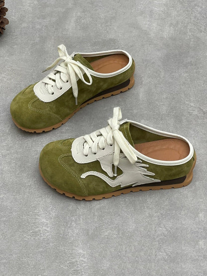 Women Summer Genuine Leather Spliced Slippers