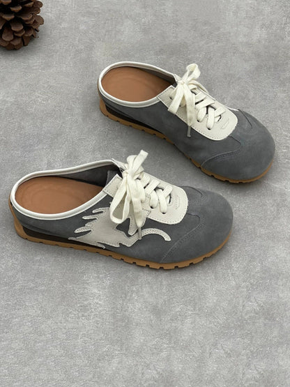 Women Summer Genuine Leather Spliced Slippers