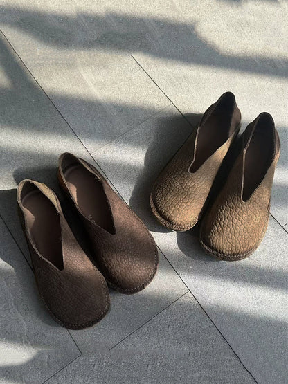 Women Retro Genuine Leather Spliced Flat Shoes