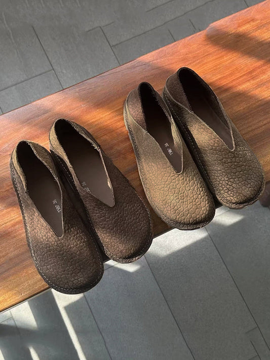 Women Retro Genuine Leather Spliced Flat Shoes