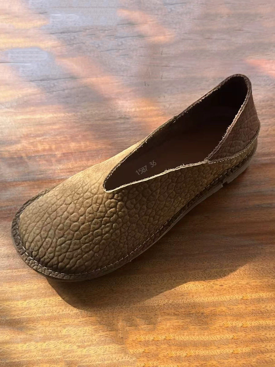 Women Retro Genuine Leather Spliced Flat Shoes