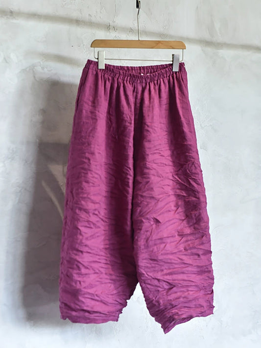 Women Spring Retro Pure Color Linen Harem Pants