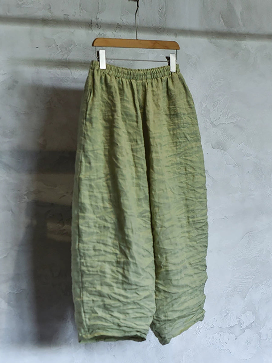 Women Spring Retro Pure Color Linen Harem Pants