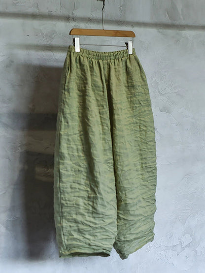 Women Spring Retro Pure Color Linen Harem Pants