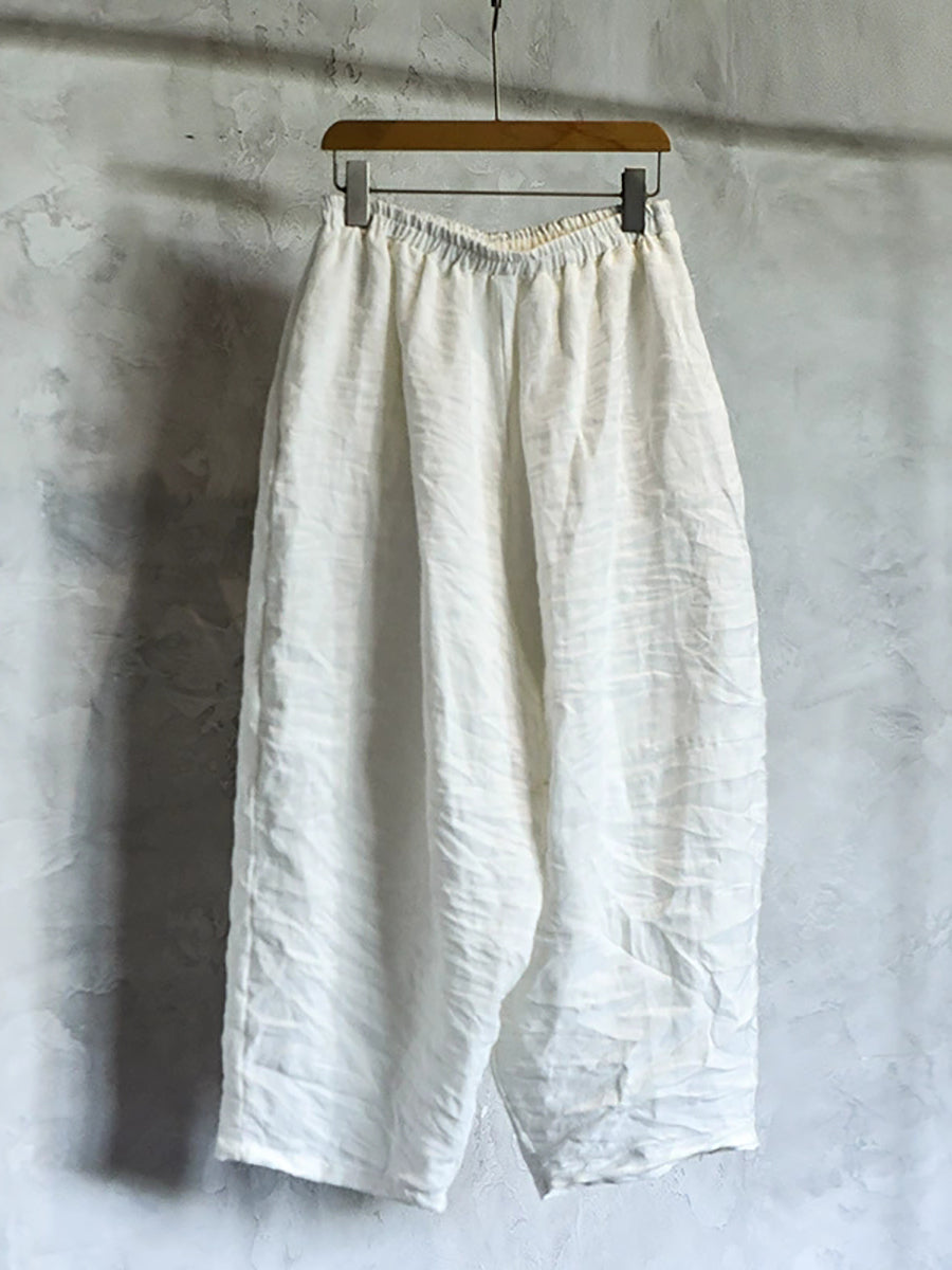 Women Spring Retro Pure Color Linen Harem Pants