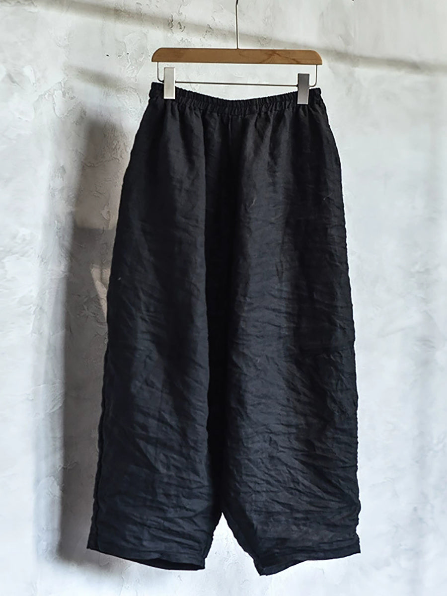 Women Spring Retro Pure Color Linen Harem Pants