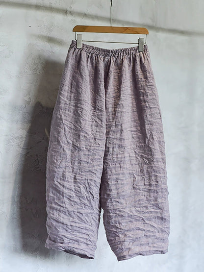 Women Spring Retro Pure Color Linen Harem Pants