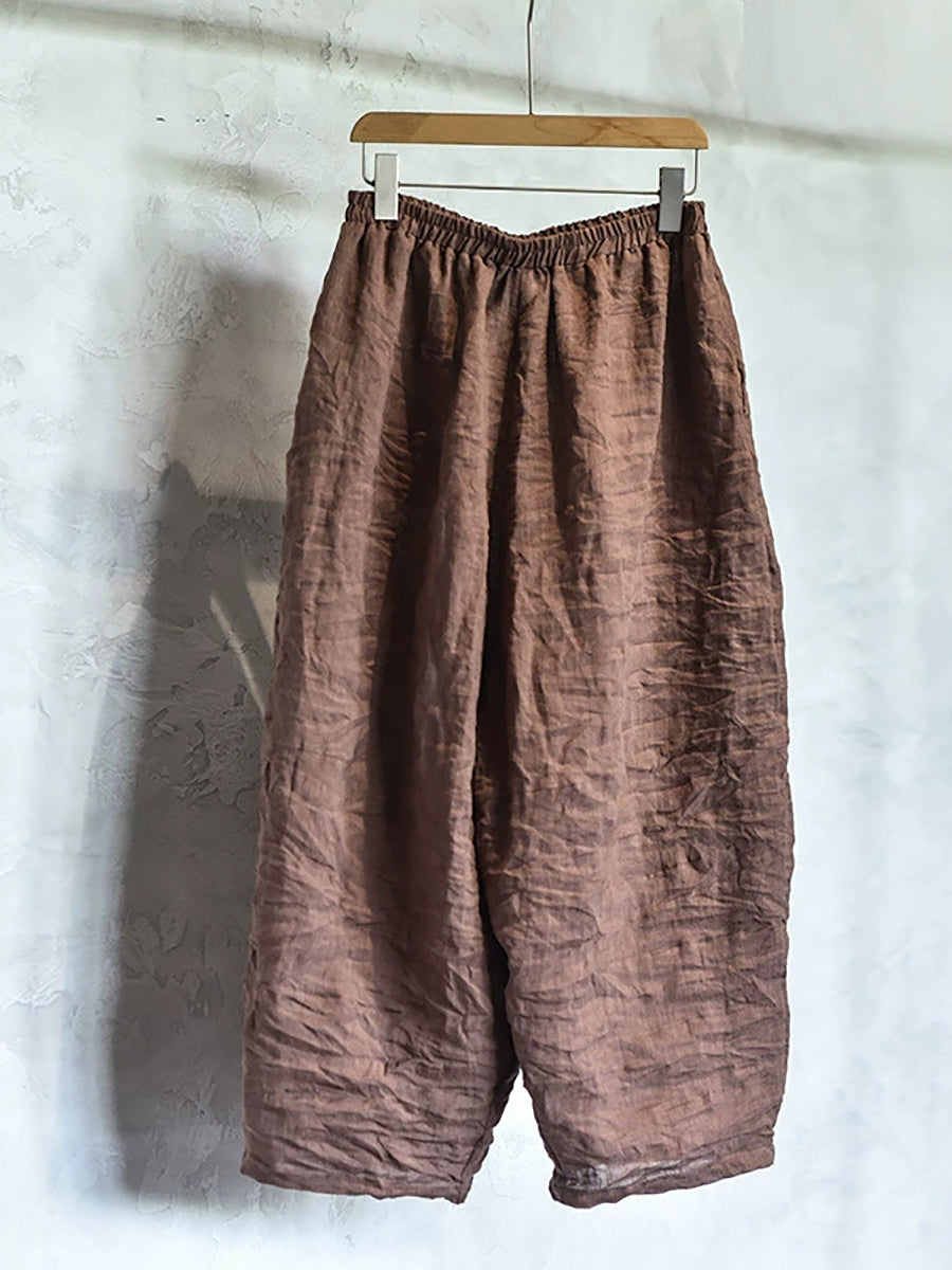 Women Spring Retro Pure Color Linen Harem Pants
