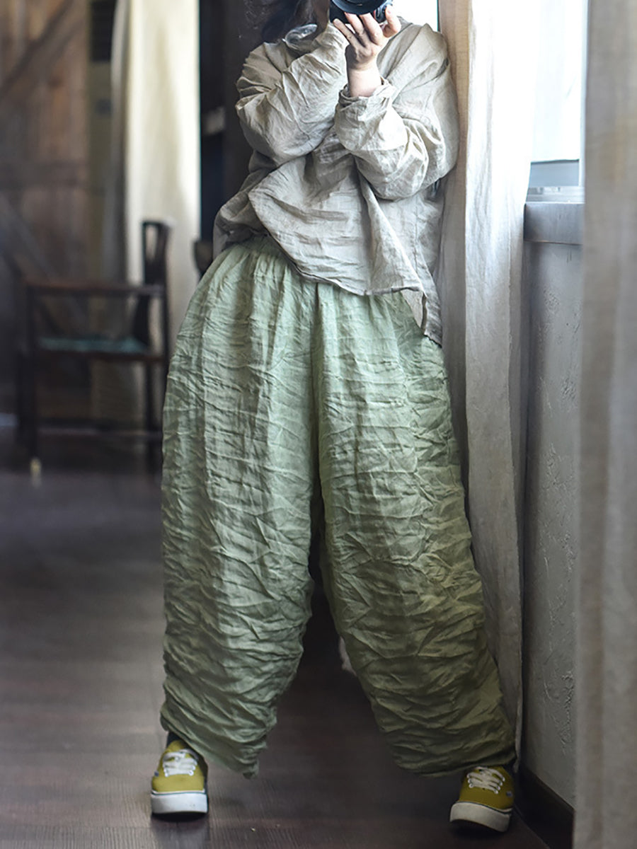 Women Spring Retro Pure Color Linen Harem Pants